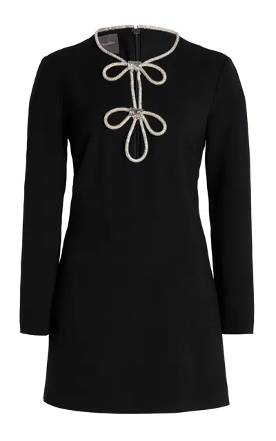 Monique Lhuillier Embellished-keyhole Wool-silk Mini Dress In Black