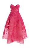 Monique Lhuillier Embellished Strapless Midi Dress In Pink
