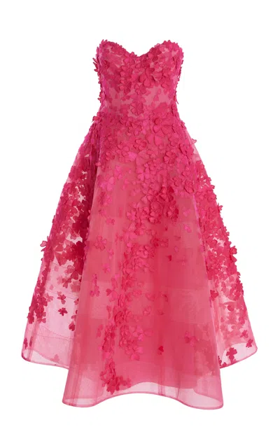 Monique Lhuillier Embellished Strapless Midi Dress In Pink