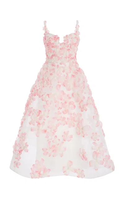 Monique Lhuillier Embellished Tulle Midi Dress In Pink