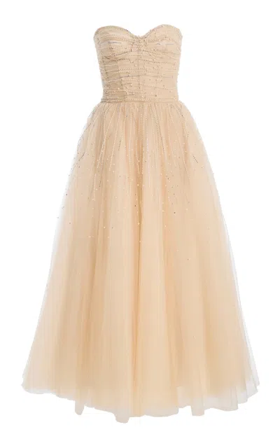 Monique Lhuillier Embroidered Degrade Cocktail Dress In Neutral