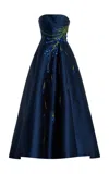 Monique Lhuillier Embroidered Mikado Silk Ball Gown In Navy