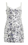 Monique Lhuillier Embroidered Mini Dress In Silver