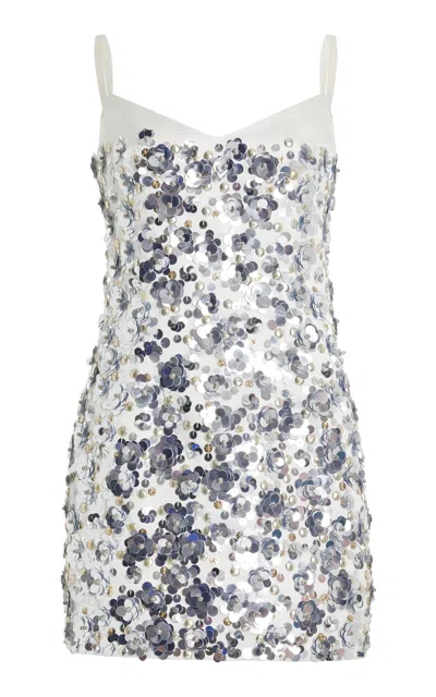 Monique Lhuillier Embroidered Mini Dress In Silver