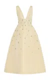 Monique Lhuillier Embroidered Silk Faille Cocktail Midi Dress In Yellow