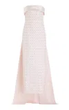 Monique Lhuillier Embroidered Tie-detailed Silk Column Gown In Pink