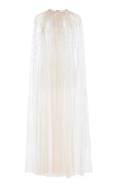 Monique Lhuillier Embroidered Tulle Evening Cape In Nude