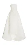 Monique Lhuillier Embroidered Tulle Tea Length Column Gown In White