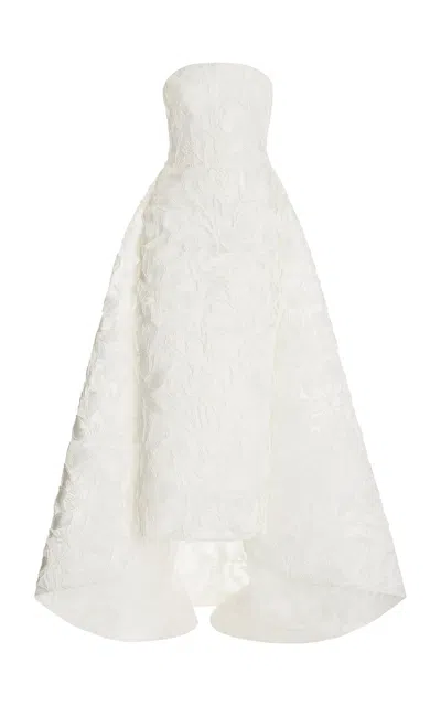 Monique Lhuillier Embroidered Tulle Tea Length Column Gown In White