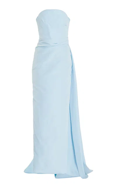 Monique Lhuillier Faille Silk Column Gown In Light Blue