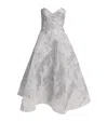 Monique Lhuillier Feather-embroidered Cocktail Gown In Blue