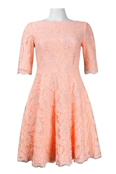 Monique Lhuillier Fit & Flare Short Lace Dress In Petal In Pink