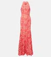 Monique Lhuillier Lace Halterneck Trumpet Gown In Pink