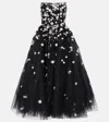 Monique Lhuillier Daisy Embroidered Strapless Tulle Cocktail Dress In Black