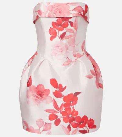 Monique Lhuillier Floral Bustier Dress In Pink