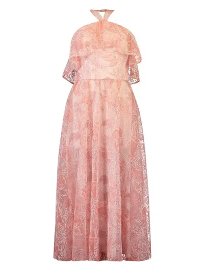 Monique Lhuillier Floral-embellishment Maxi Dress In Pink