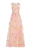 Monique Lhuillier Floral Embroidered Illusion Gown In Pink