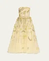 Monique Lhuillier Floral Embroidered Tulle Cocktail Midi Dress In Limoncello Multi