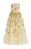 Monique Lhuillier Floral Embroidered Tulle Cocktail Midi Dress In Ivory