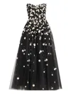 Monique Lhuillier Daisy Embroidered Strapless Tulle Cocktail Dress In Black