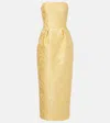 Monique Lhuillier Strapless Floral Jacquard Pleated Ankle Dress In Yellow