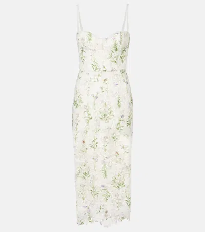 Monique Lhuillier Floral Lace Corset Dress In Neutral