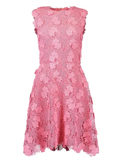 Monique Lhuillier Floral-lace Dress In Pink