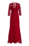 Monique Lhuillier Floral Lace Gown In Red