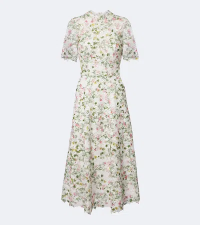 Monique Lhuillier Floral Lace Midi Dress In White