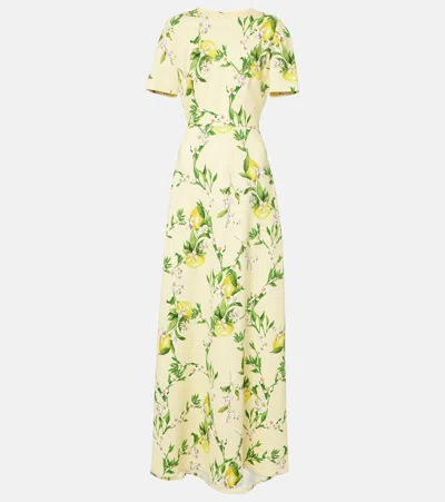 Monique Lhuillier Floral Maxi Dress In Lemon Drop