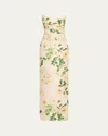 Monique Lhuillier Floral-print Draped Strapless Gown In Bellinimulti