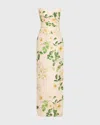Monique Lhuillier Floral-print Draped Strapless Gown In Bellinimulti