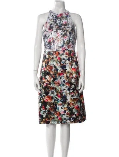 Pre-owned Monique Lhuillier Floral Print Knee-length Dress W/ Tags In Neutral