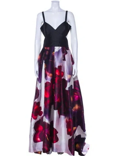 Pre-owned Monique Lhuillier Floral Print Long Dress In Multi