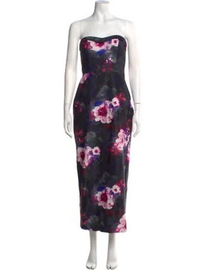 Pre-owned Monique Lhuillier Floral Print Long Dress In Multi