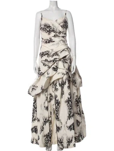 Pre-owned Monique Lhuillier Floral Print Long Dress In Neutral