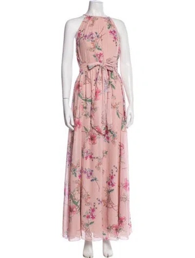 Pre-owned Monique Lhuillier Floral Print Long Dress In Pink