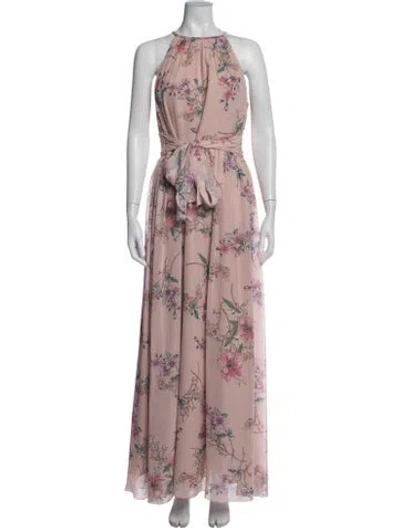 Pre-owned Monique Lhuillier Floral Print Long Dress In Pink