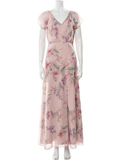 Pre-owned Monique Lhuillier Floral Print Long Dress In Pink
