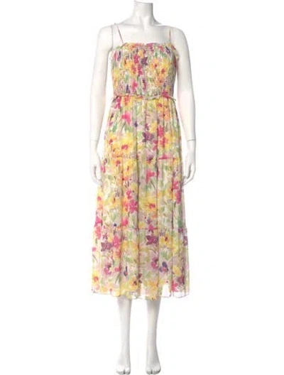 Pre-owned Monique Lhuillier Floral Print Long Dress In White