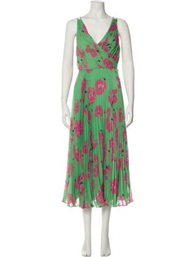 Pre-owned Monique Lhuillier Floral Print Midi Length Dress W/ Tags In Green