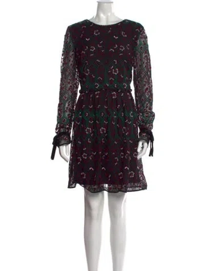 Pre-owned Monique Lhuillier Floral Print Mini Dress In Black