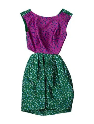 Pre-owned Monique Lhuillier Floral Print Mini Dress In Green
