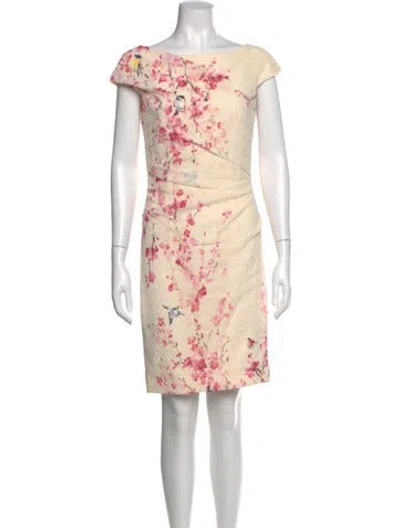 Pre-owned Monique Lhuillier Floral Print Mini Dress In Neutral