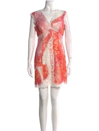 Pre-owned Monique Lhuillier Floral Print Mini Dress In Orange