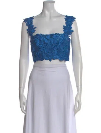 Pre-owned Monique Lhuillier Floral Print Square Neckline Crop Top In Multi