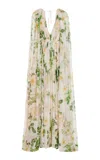 Monique Lhuillier Floral Printed Chiffon Silk Gown With Cape In Floral