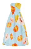 Monique Lhuillier Floral Printed Silk Faille Tea-length Gown