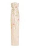 Monique Lhuillier Floral Sequined Column Gown In Pink