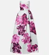 Monique Lhuillier Floral Silk Gazar Gown In Blue